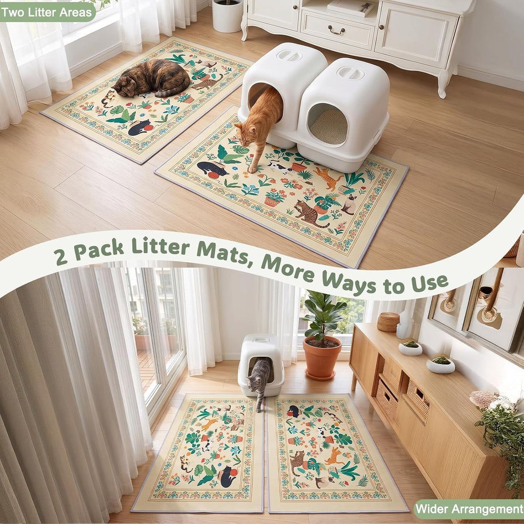 Bienbee Cat Litter Mat, 2 Pack 33" x 22" Machine Washable for Litter Boxes