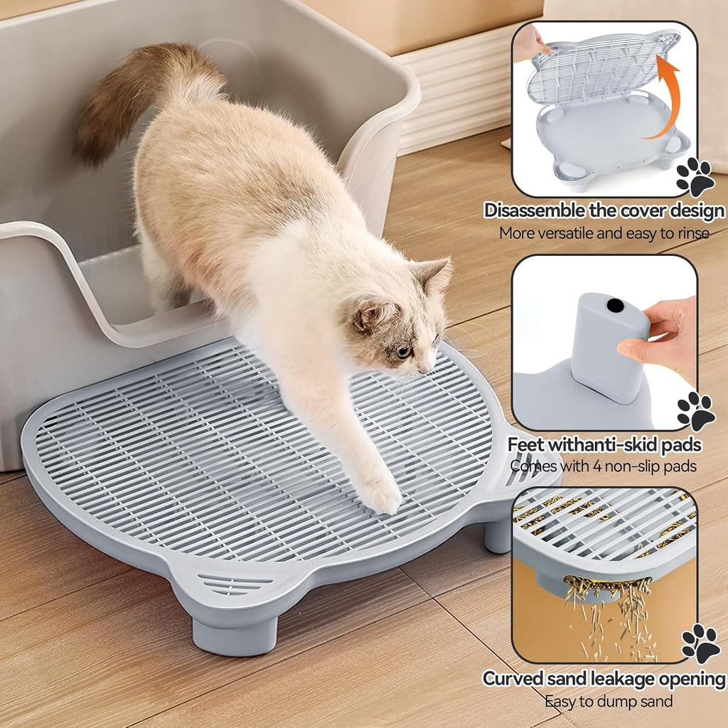 Litter Box Step Adjustable Cat Step with Filter Function, Light Grey