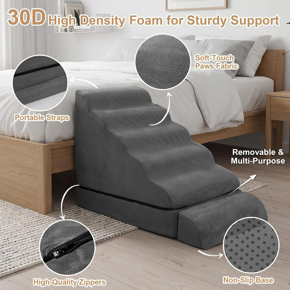 Dog Stairs for High Beds 30-36" H 6-Step Pet Stairs for Large Dogs