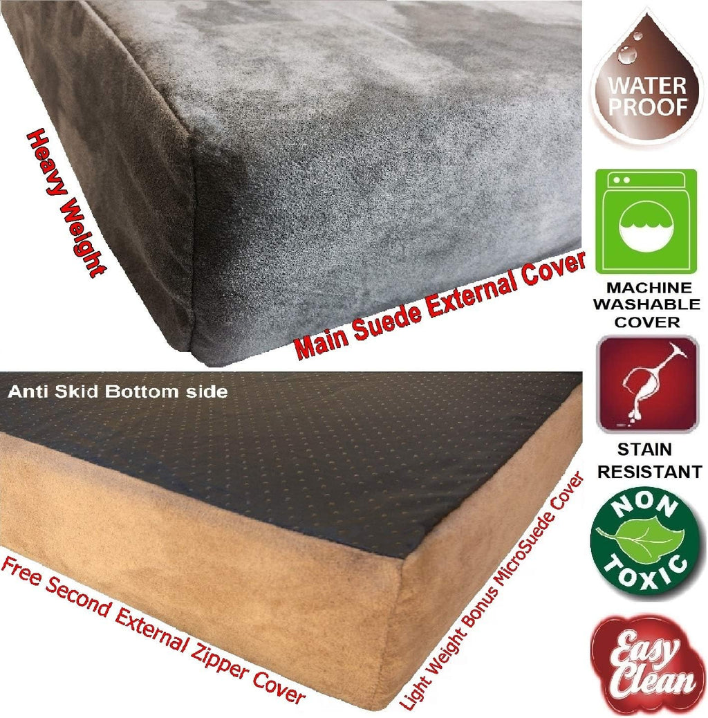 Dogbed4less Orthopedic Gel Memory Foam Pet Dog Bed, Waterproof Liner with External Microsuede Cover and Bonus Antislip Cover (Microsuede Gray, 37"X27"X4" Inches)