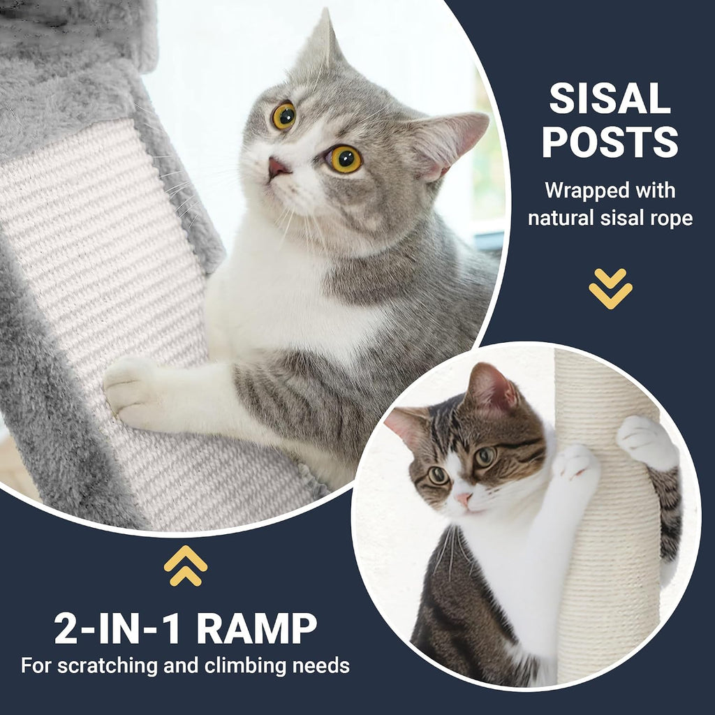 Allewie 82 Inches Large Cat Tree/House/XXL Tall Cat Towers for Big Feline/Scratching Post/Multi-Level Large Kitty Climbing Tree with Condo/Light Grey