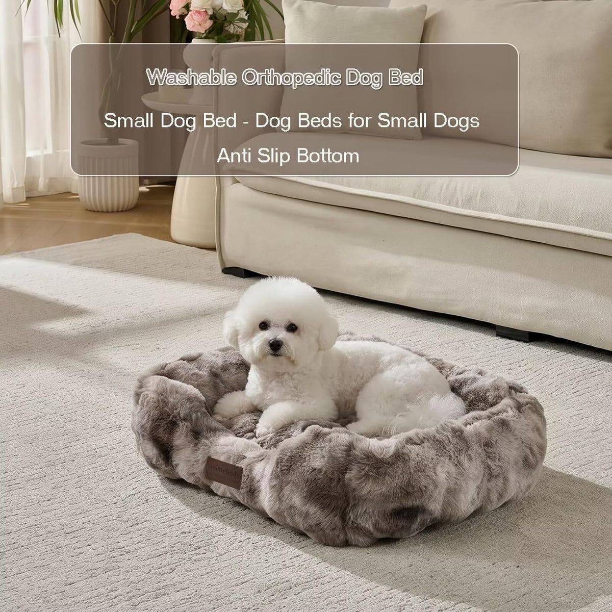 Washable Orthopedic Dog Bed,Rectangle Fleece & Luxury Pet Bed with Removable Zipper Cover & Anti-Slip Bottom,Suitable for Medium Large Dogs,40x30x7.5inches,Tie-dye Gray