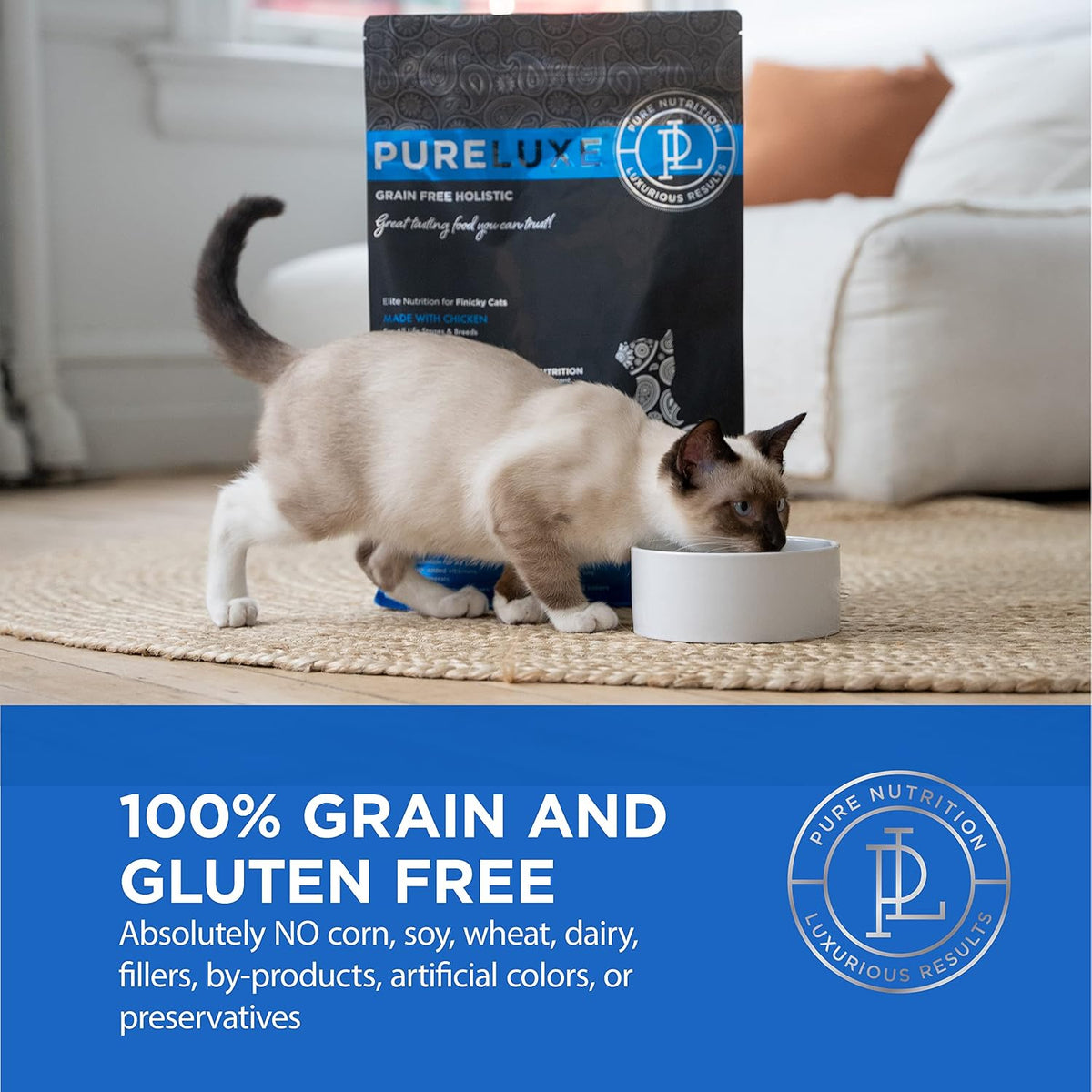 PURELUXE Grain and Gluten Free Cat Food, Finicky Cat Elite Nutrition, Chicken, Chickpeas, and Salmon, for All Life Stages and Breeds, Made in The USA, 3.3lbs