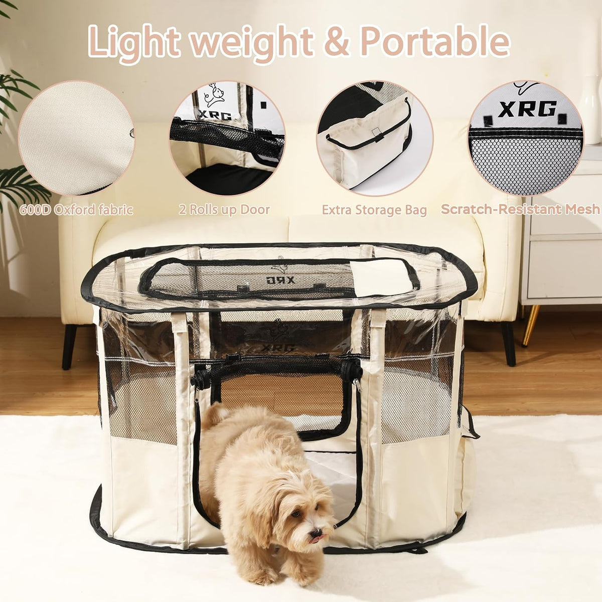 XRG Foldable Dog Playpen with Pad,Indoor Cat Kennel M(31.5"x23.6"x21.7")