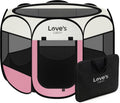 Love's cabin Pet Puppy Dog Playpen, Large Dog Tent Crates Cage Indoor/Outdoor, Portable Playpen for Cat, Foldable Pop Up Dog Kennel Playpen with Carring Case, Removable Zipper Top, Light Pink