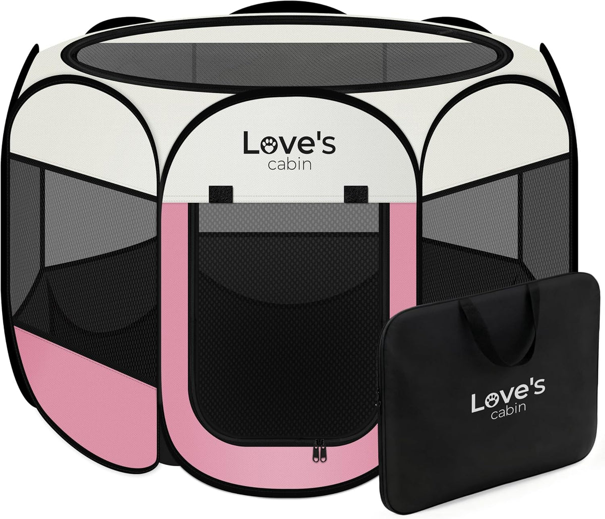 Love's cabin Pet Puppy Dog Playpen, Large Dog Tent Crates Cage Indoor/Outdoor, Portable Playpen for Cat, Foldable Pop Up Dog Kennel Playpen with Carring Case, Removable Zipper Top, Light Pink
