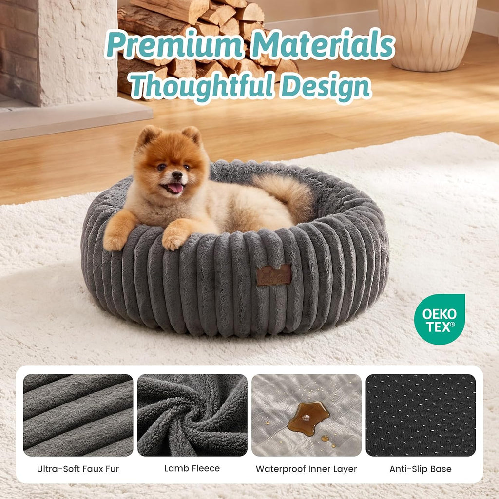 COZY KISS Calming Large Cat Bed, Donut Medium Dog Bed, 26in Grey