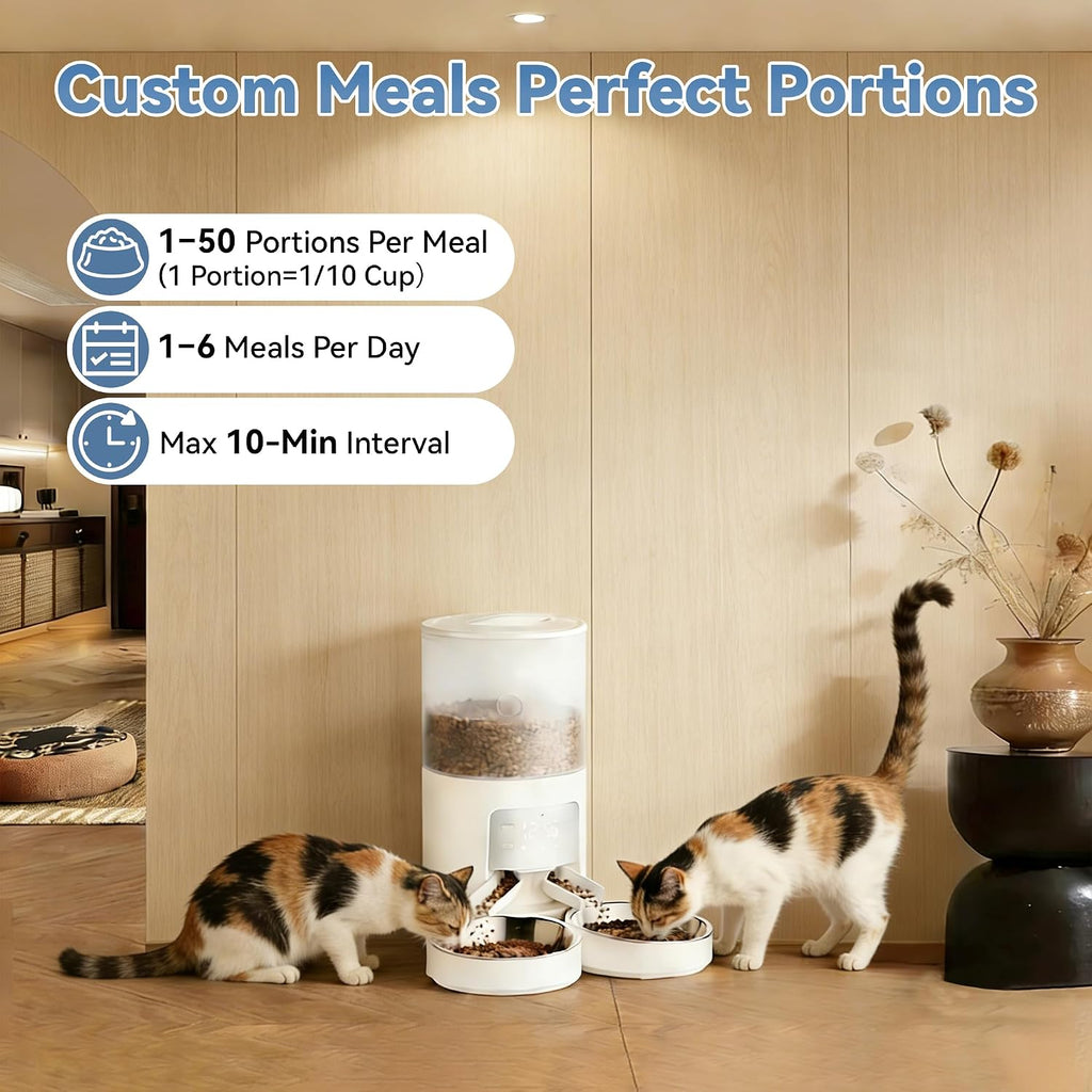 DUMOS 6L Automatic Cat Feeder for 2 Cats, Timed Pet Food Dispenser, White