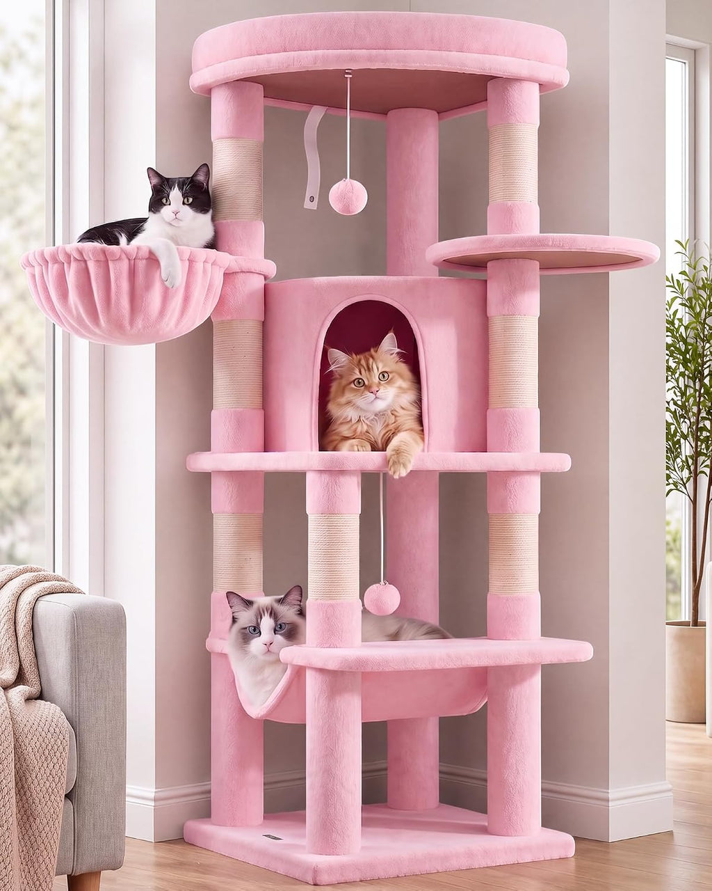 Globlazer Pink Corner Cat Tree Tower with Scratching Post, C51, Pink