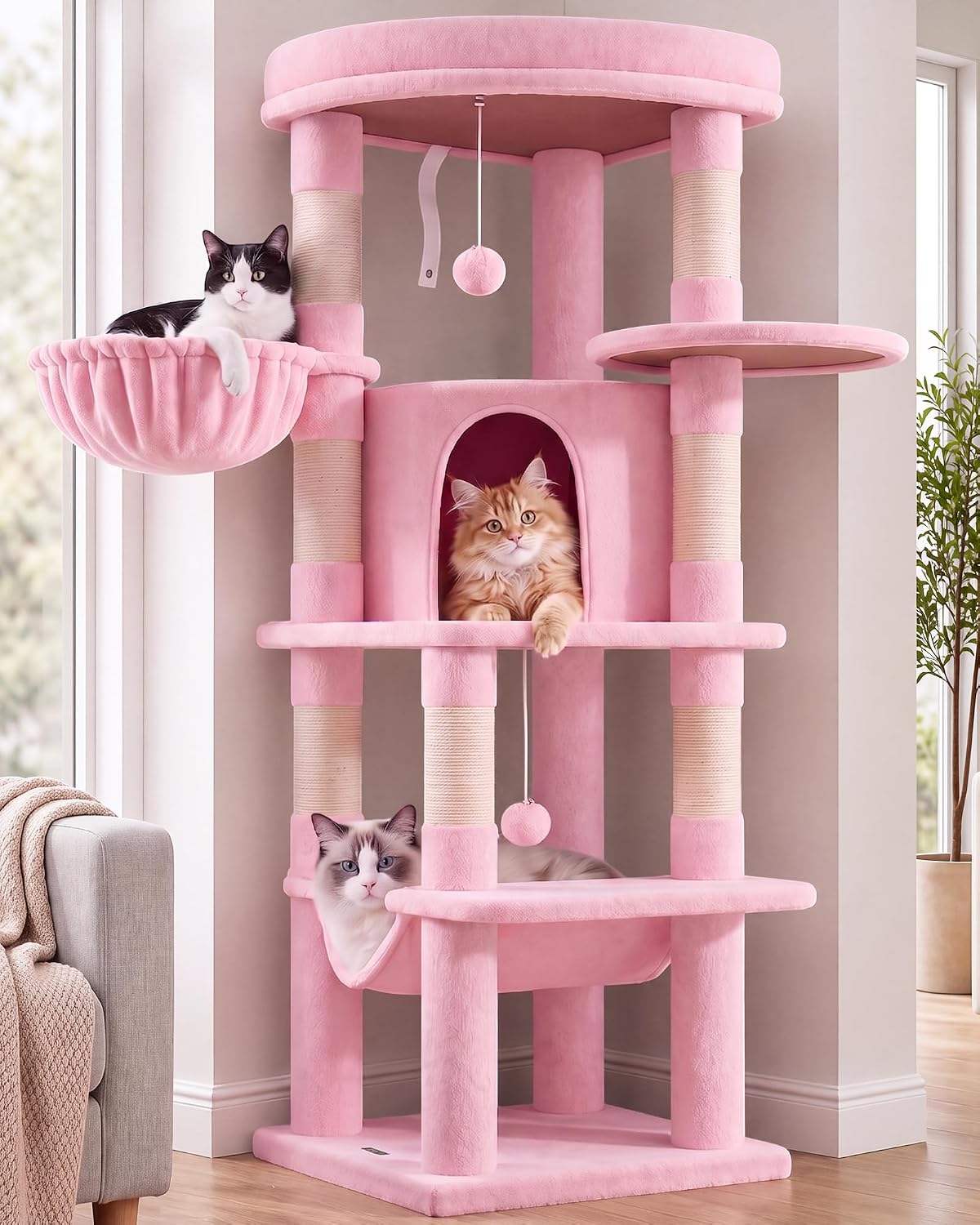 Globlazer Pink Corner Cat Tree Tower with Scratching Post, C51, Pink