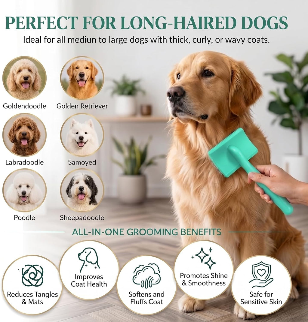 3-in-1 Long Pin Slicker Brush Set, Pet Grooming Kit, Green