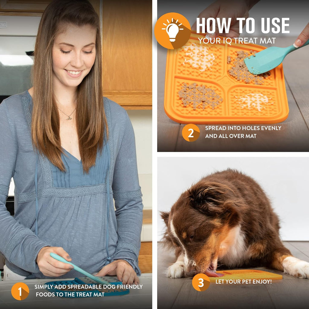Hyper Pet IQ Treat Dog Slow Feeder & Cat Slow Feeder Used for Eating of Meals or Treats for Better Digestion (Enrichment lick mat Made in the USA - Large Orange Lick Pad Easy to Clean)