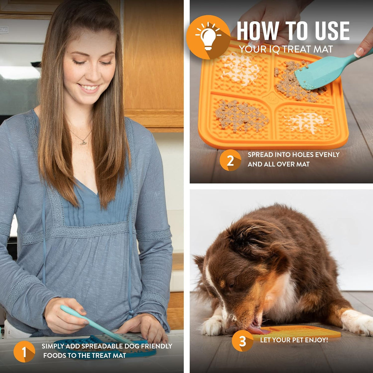 Hyper Pet IQ Treat Dog Slow Feeder & Cat Slow Feeder Used for Eating of Meals or Treats for Better Digestion (Enrichment lick mat Made in the USA - Large Orange Lick Pad Easy to Clean)