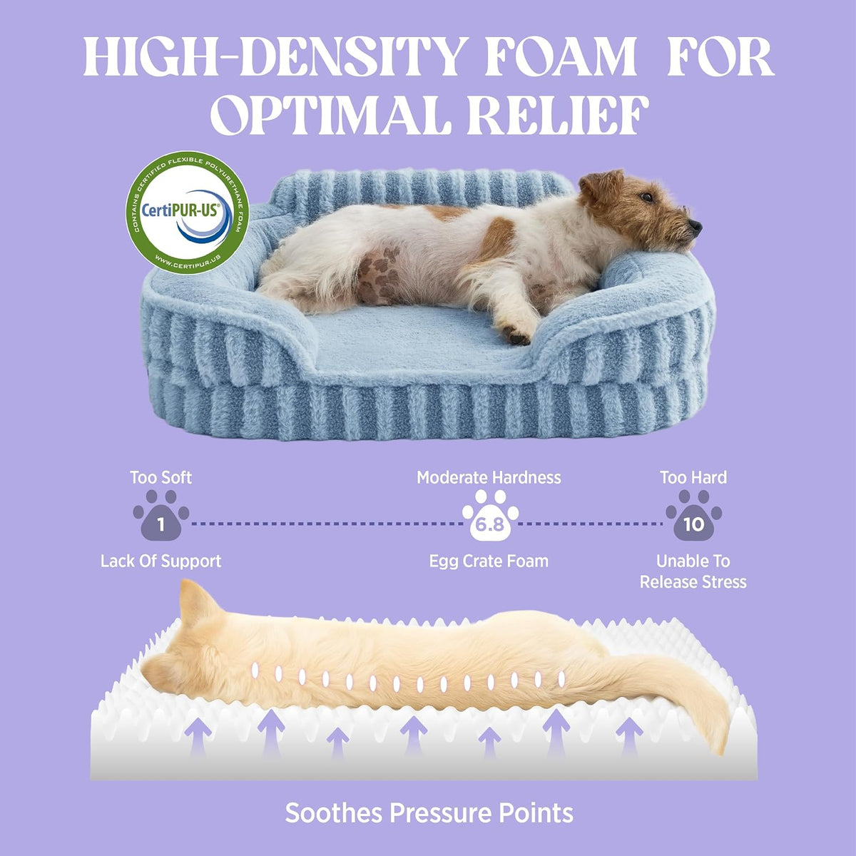 LE SURE Cute Cozy High Back Orthopedic L Plus Dog Bed,38" Blue
