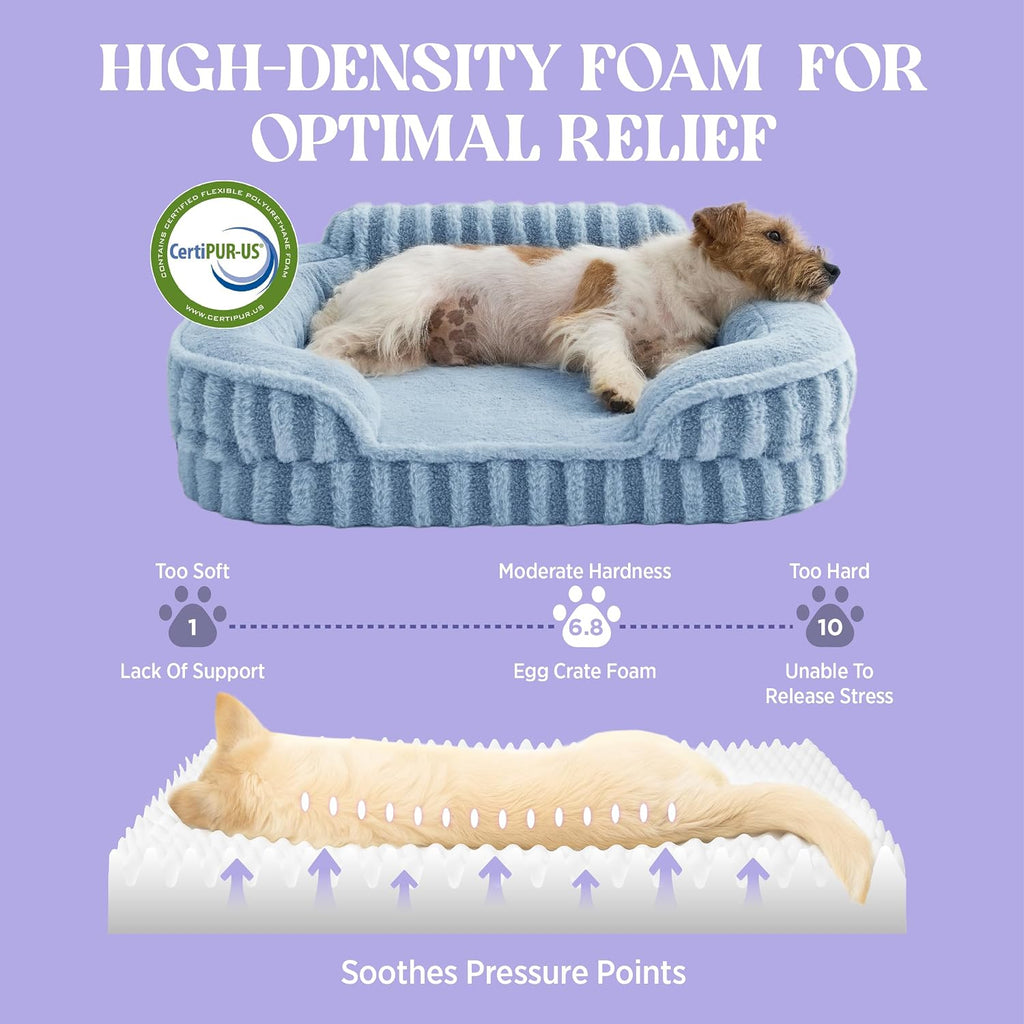 LE SURE Cute Cozy High Back Orthopedic Small Dog Bed with Sides, 24" Blue