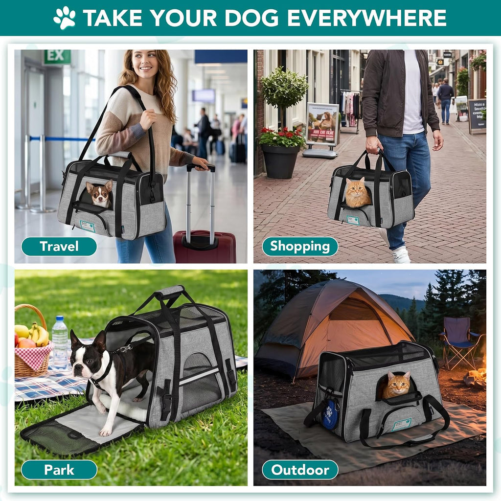 PetAmi Airline Approved Pet Carrier for Cats Small Dogs, Large Heather Gray