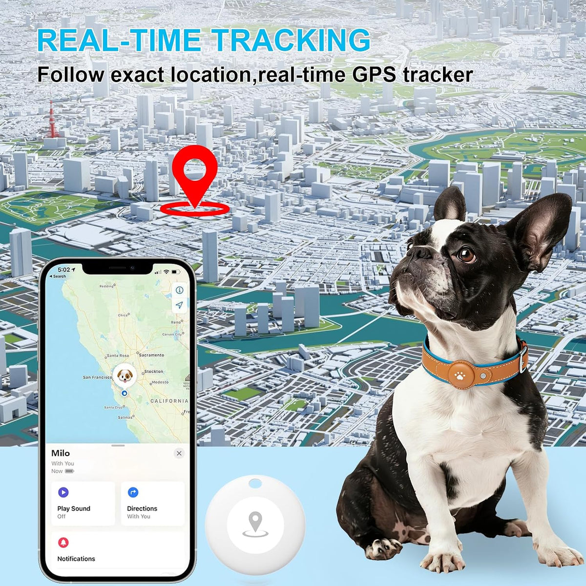 GPS Tracker for Dogs, Dog GPS Tracker, Pet Location Tracker with Collar, Real-Time Tracking, No Monthly Fee or Subscription, Waterproof, 365-Day Long Battery Life, Dog Tracking Device, iOS & Android