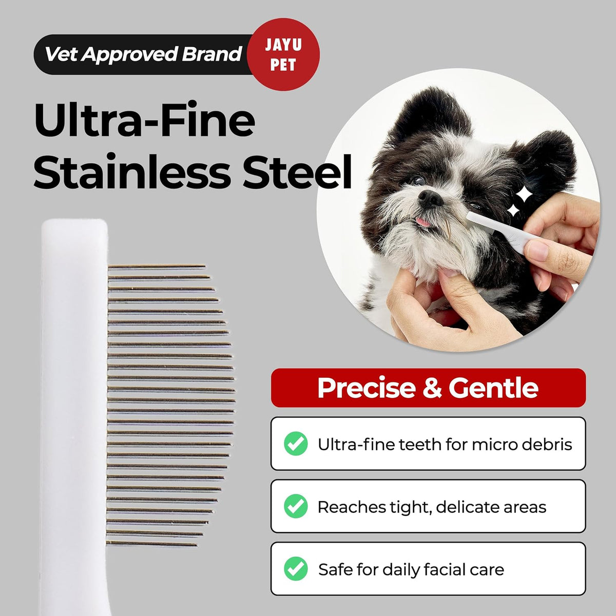 JAYU PET Facial Grooming Comb - Dog Eye Combs, Stress-free Tear Stain Remover for Dogs & Cats, Pet Facial Brush, Cat Grooming Kit, Stainless Steel Deshedding Comb (2ea)