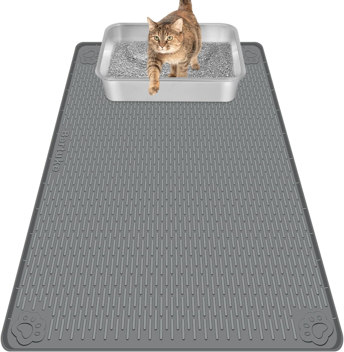 Silicone Cat Litter Mat for Litter Box 34”x22” Large Cat Mat, Dark Grey | Waterproof, Non-Slip, Leak-Proof Rug Mat with Lip, Easy to Clean, Extra Large Litter Catcher Mat for Floor