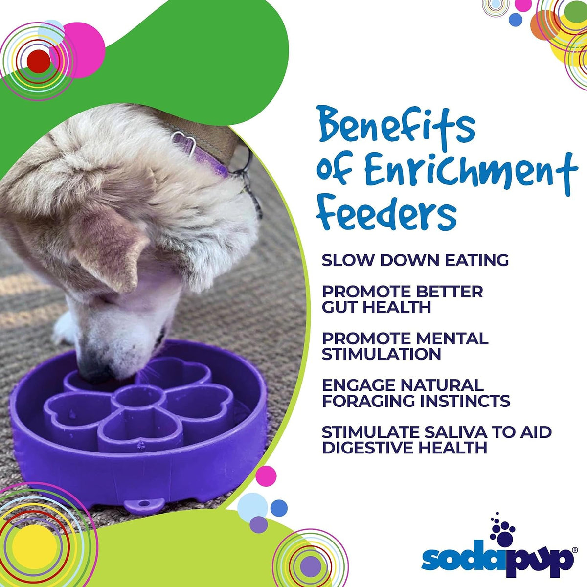 SodaPup Flower Design Enrichment Bowl – Durable Slow Feeder Bowl Made in USA from Non-Toxic, Pet-Safe, Food Safe Material for Mental Stimulation, Slowing Down Eating, Healthy Digestion, & More