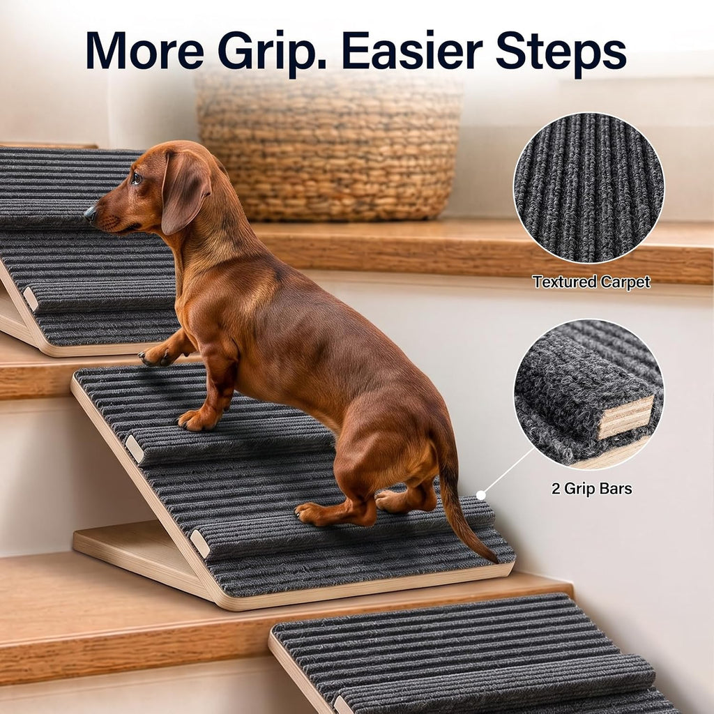 2 Pack Adjustable Wooden Dog Ramp for Stairs, Small & Senior Dogs