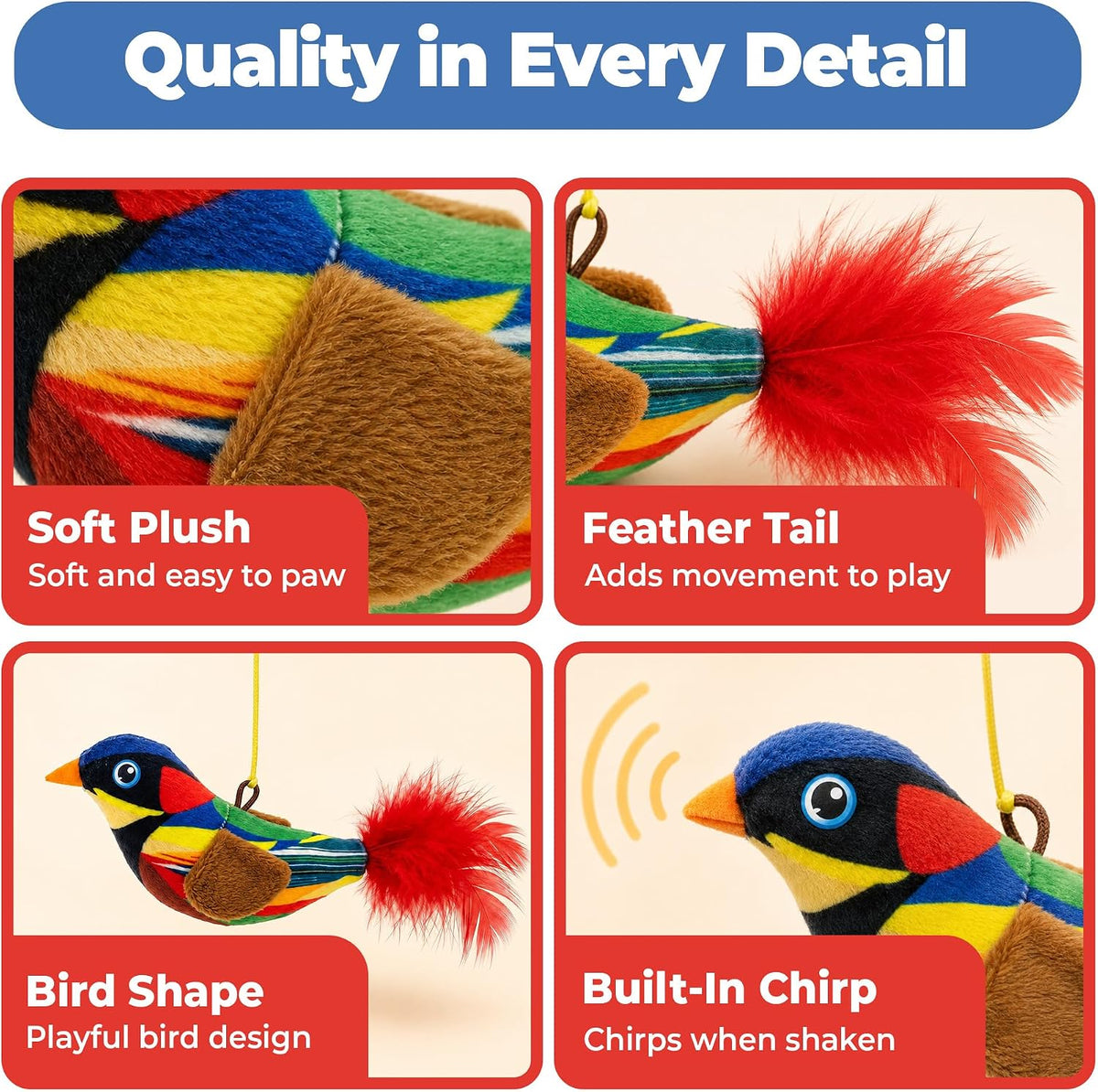 HA SHI 12 Pcs Chirping Bird Cat Toy, Hanging Cat Toy with Catnip