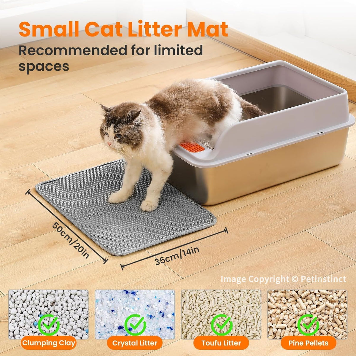 Small Cat Litter Mat, Double Layer Honeycomb Litter Box Mat | 20x14”, Reduces Litter Tracking, Waterproof, Non-Slip, Soft on Paws, Scratch Resistant, Easy to Clean, Gray
