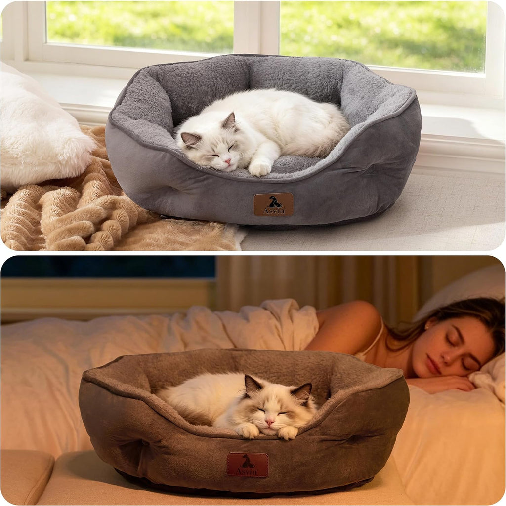 Asvin Medium Dog Bed for Medium Dogs, Cat Beds for Indoor Cats, Pet Bed for Puppy and Kitty, Extra Soft & Machine Washable with Anti-Slip & Water-Resistant Oxford Bottom, Grey, 25 inches