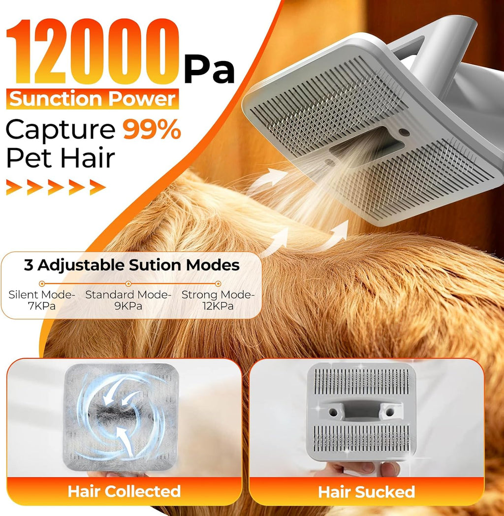 FIXR Dog Grooming Vacuum Kit with Clippers, 12000Pa Strong Suction, 2L Large Dust Cup, Low Noise <50dB, 8-in-1 Pet Hair Trimmer for Dogs Cats Shedding & Home Grooming