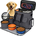 Modoker Weekend Dog Travel Bag with 2 Food Bags, 2 Bowls and Mat, Dark Gray