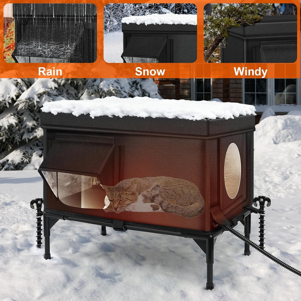 Cat Houses for Outdoor Cats, Insulated Heated Outdoor Cat House Shelter, M