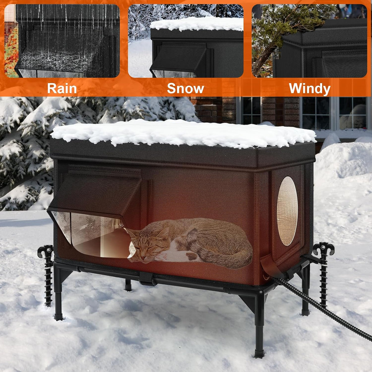 Cat Houses for Outdoor Cats, Insulated Heated Outdoor Cat House Shelter, M