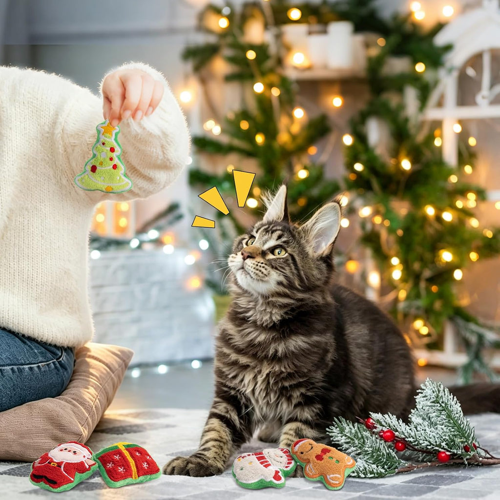 Retro Shaw Catnip Cat Toys Christmas, Cute Santa Claus Xmas Trees Snowman