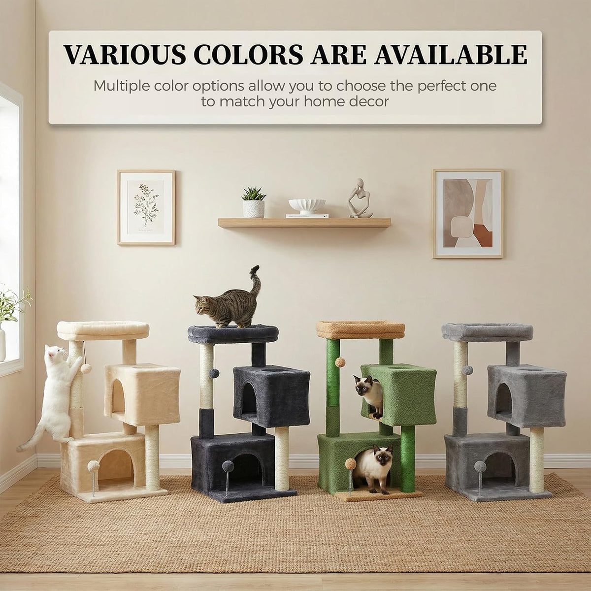 Small Cat Tree for Kittens, 32 in Cat Tower with 2 Cozy Condos