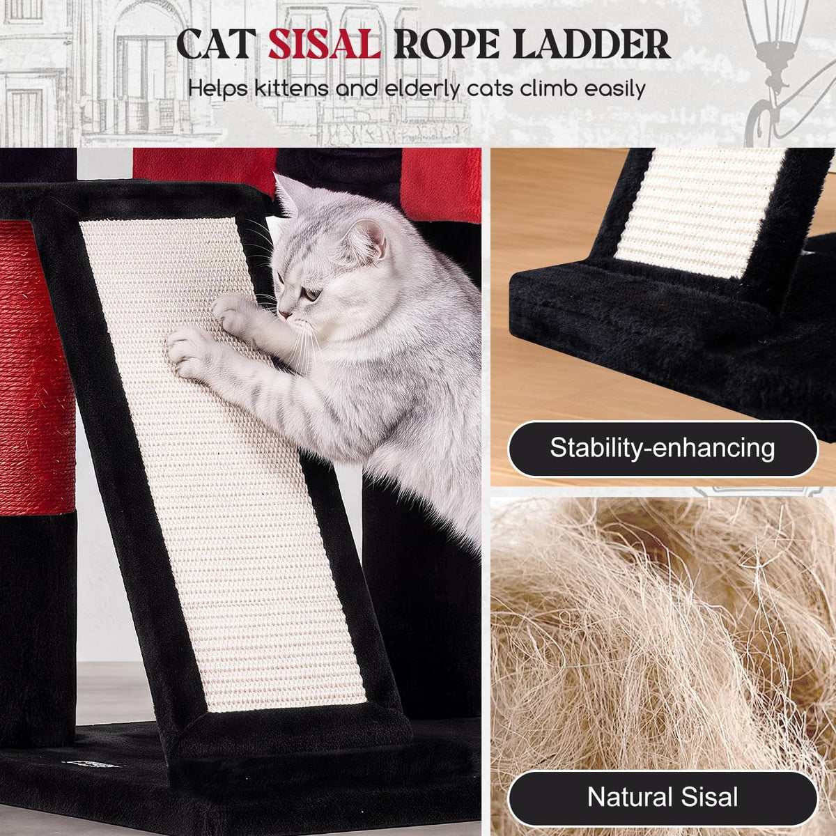 Globlazer Large Cat Tree 72in Tall Cat Climbing Tower, F72G, Gothic