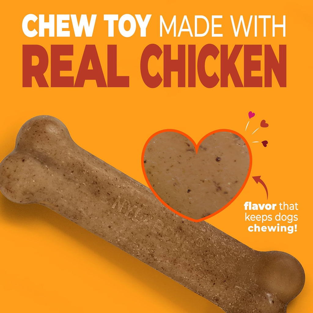 Nylabone Strong Chew Original Bone Dog Toy Made with Real Chicken | Dog toys for aggressive chewers, small dog chew bones up to 25 lbs, helps clean teeth and freshen breath
