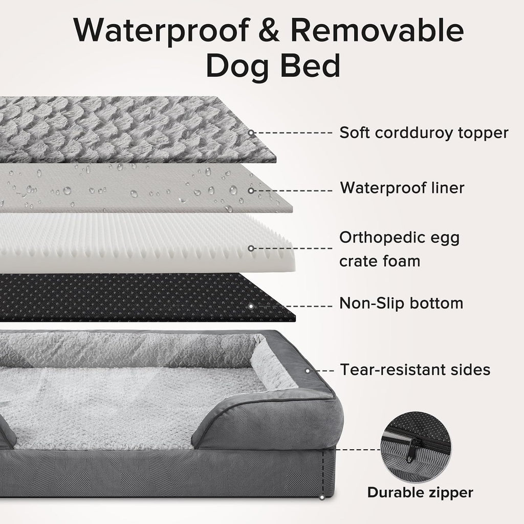 INVENHO Orthopedic Dog Beds Large Sized, XL Washable Dog Sofa with Egg-Crate Foam, Waterproof Lining and Non-Skid Bottom