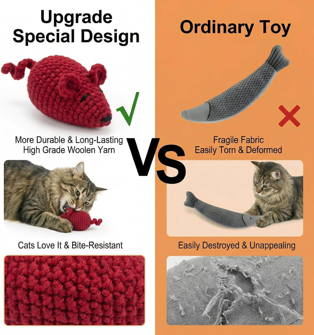 Catnip Toys Crochet Mice Cat Toys, 3 Pcs Handmade Durable Yarn Mice Toys with Natural Catnip & Silvervine, Interactive Kitten Chew Kicker Toy for Teeth Cleaning & Anxiety Relief