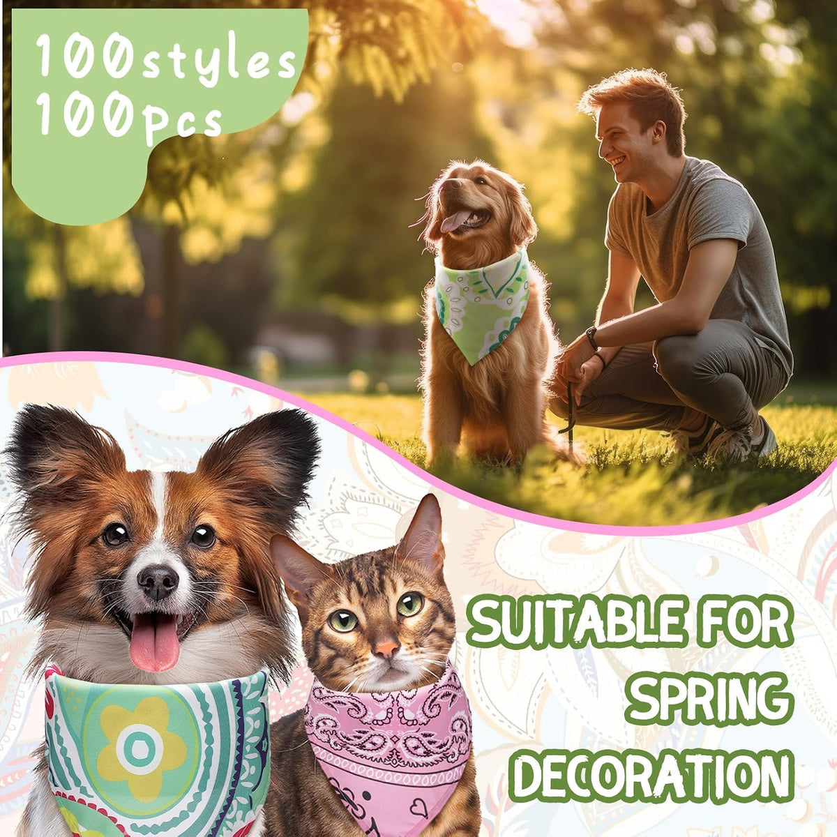 Huhumy 100 Pcs Paisley Dog Bandanas Bulk Summer XL Bandanas for Dogs