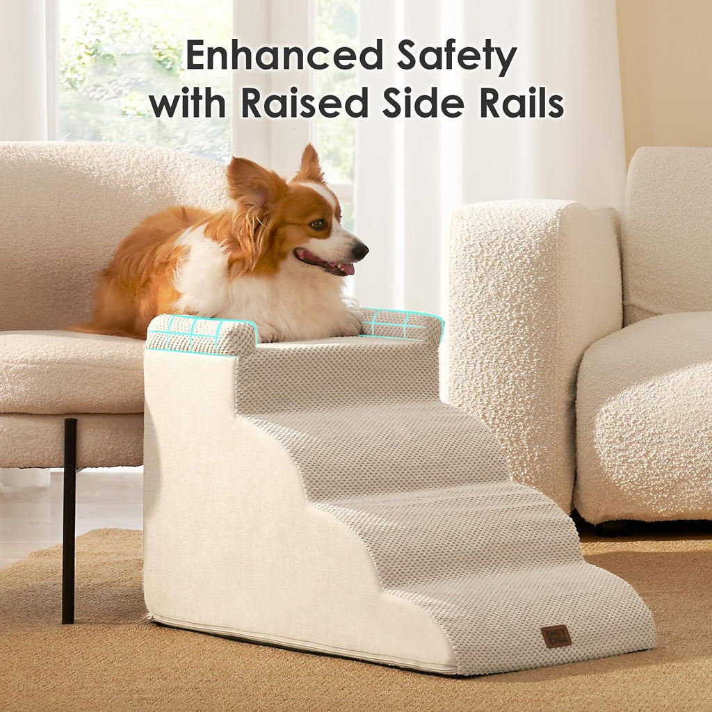 EHEYCIGA 4-Step Curved Dog Stairs for Beds 17.6" H, Beige