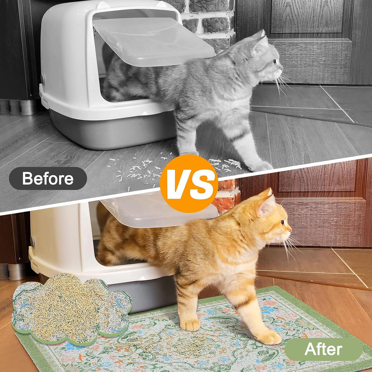 Glittme Cat Litter Mat, 47"x35" Non-Slip Washable Trapping Mat for Cats | Litter Trapping Mat With Thick PVC Coil To Catch Scatter, Soft On Paws And Waterproof Bottom To Protect Floors