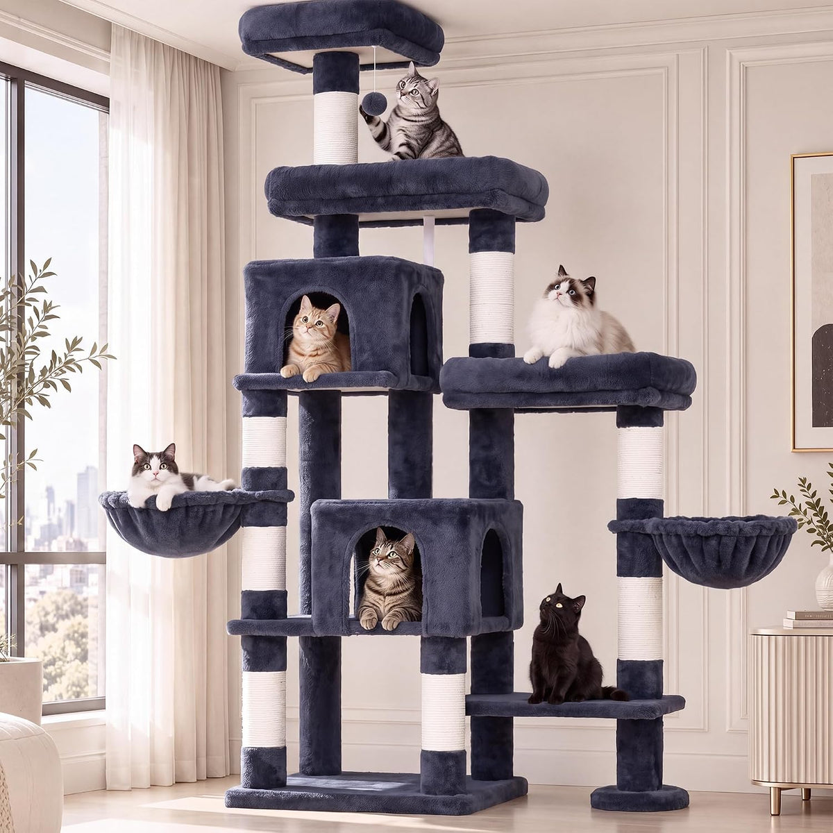 Hey-brother Cat Tree Tower with Stable Extended Base, 3 Platforms, MPJ038G