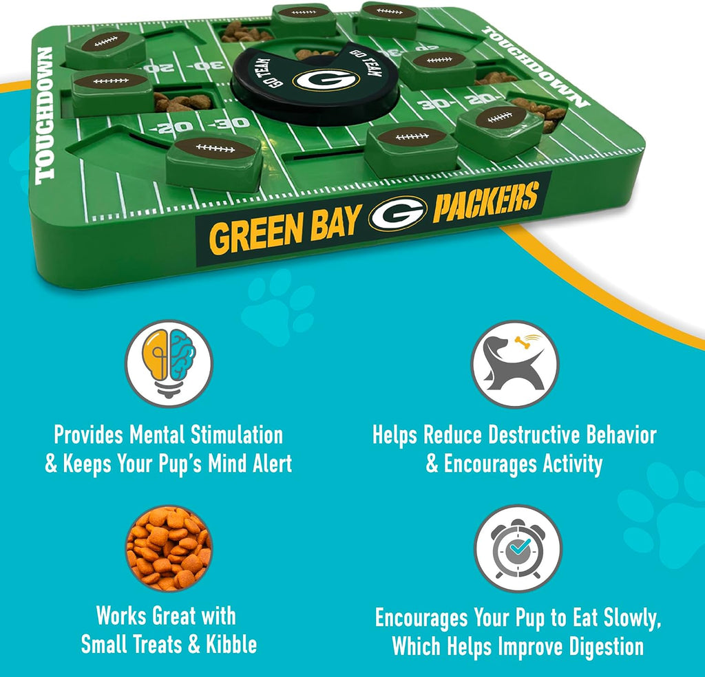 Pets First NFL Green Bay Packers Large Puzzle Toy for Dogs, Slow Feeder Board for Pets, New Bigger Size, Interactive Doggie Treat Toy