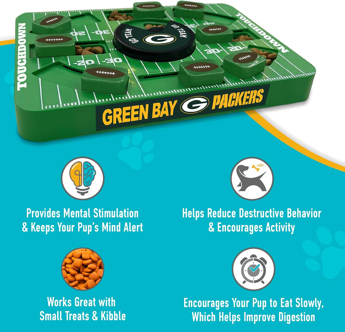 Pets First NFL Green Bay Packers Large Puzzle Toy for Dogs, Slow Feeder Board for Pets, New Bigger Size, Interactive Doggie Treat Toy