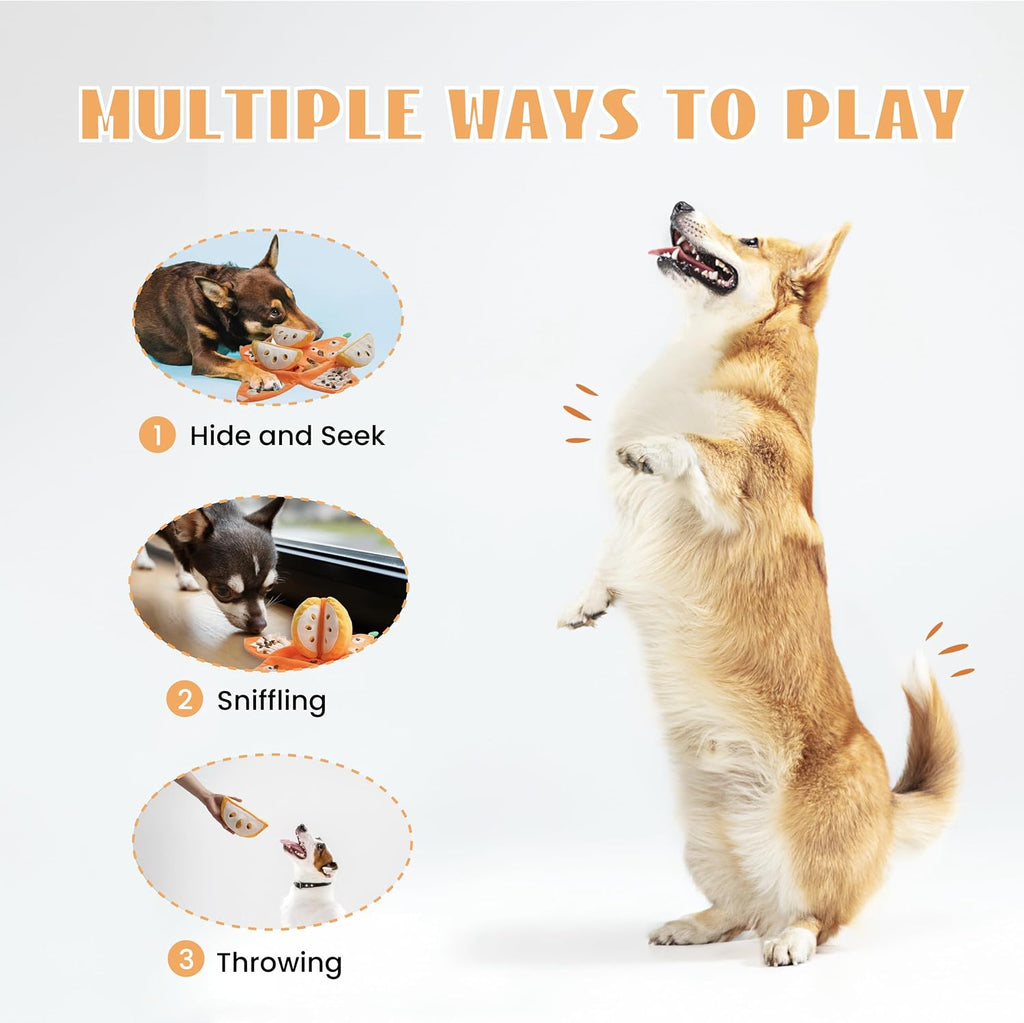 Nocciola Hide and Seek Plush Dog Toys, Orange Tangerine Interactive Dog Toy for Small Dogs, Puppy Squeaky Toy with Crinkle Papers, Puzzle Toy for Boredom, Nosework Pet Toy for Small Medium Dogs