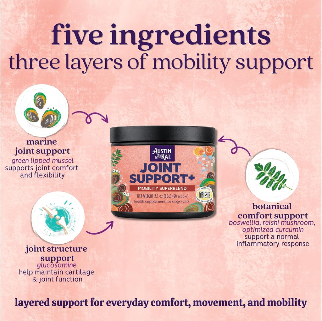 Austin And Kat Joint Support+ Powder for Dogs & Cats, 2.1 oz, 60 Scoops