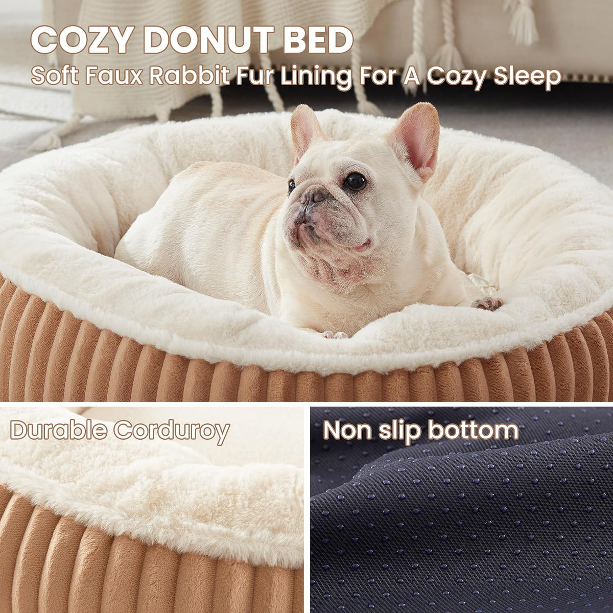 30 inches Calming Donut Dog Bed for Medium Dogs,Mocha
