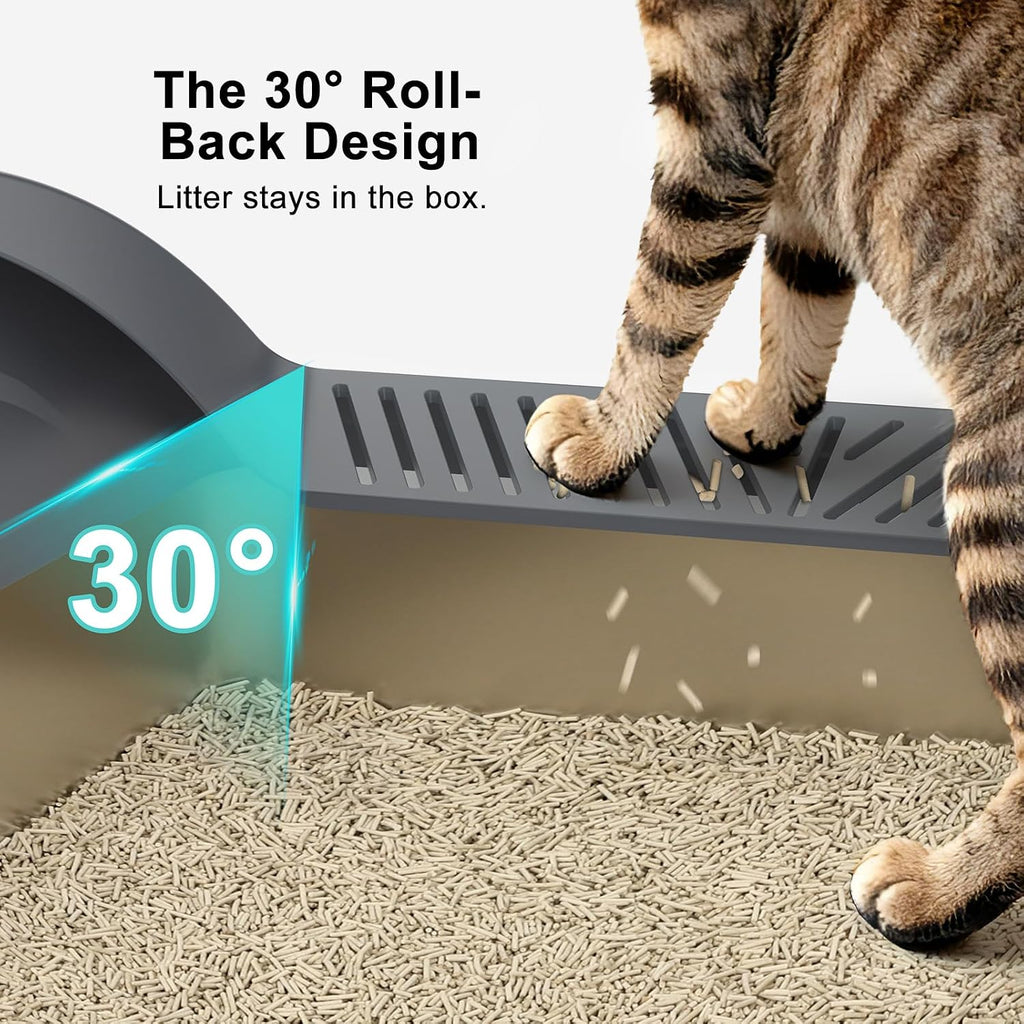 AIPERRO Stainless Steel Litter Box | XL Metal Cat Litter Boxs with Lid | Enclosed High Sided for Big Cats | Anti-Urine Leakage | Non-Stick & Easy to Clean with Litter Mat & Metal Scoop (Dark Gray)