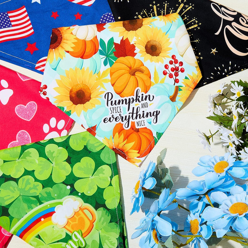 Weewooday 9 Pcs Holiday Dog Bandanas Halloween Thanksgiving Large Pet