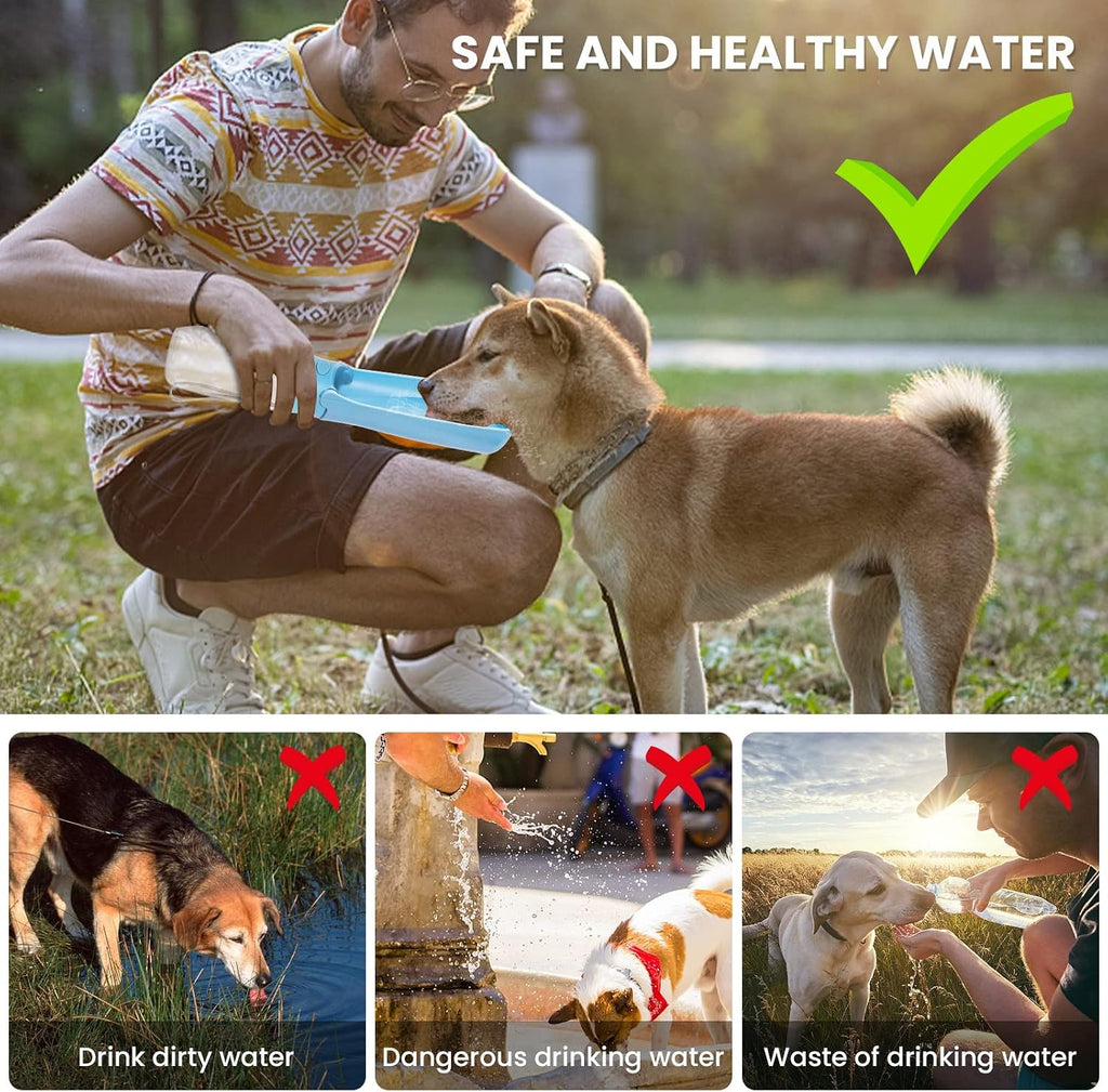 Foldable Dog Water Bottle, Leak Proof Dispenser, SkyBlue, 19oz | Portable Water Dispenser, Dishwasher Safe, for Puppy Small Medium Large Dogs, Pet Drink Cup for Walking Hiking Traveling